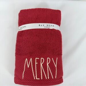 Rae Dunn by Magenta Set of 2 Red Christmas Hand Towels NWOT